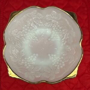 Vintage White Milk Glass and Gold Decorative Bowl